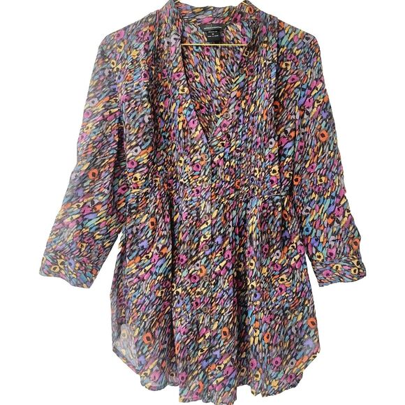 Moda International 100% Cotton Long Sleeves Ruffled Size M Women Blouse - Picture 1 of 9